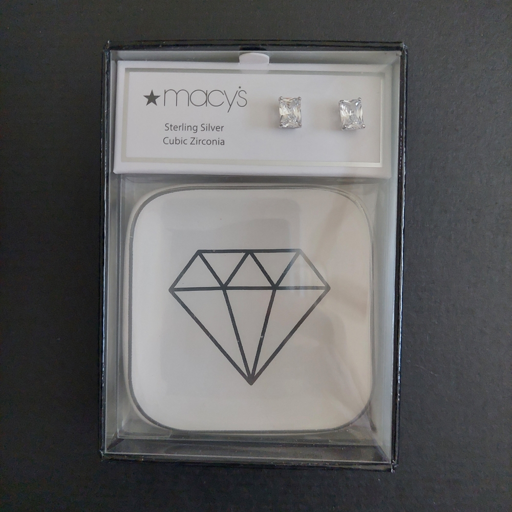 NIB Macy's Sterling Silver‎ Cubic Zirconia Earrings